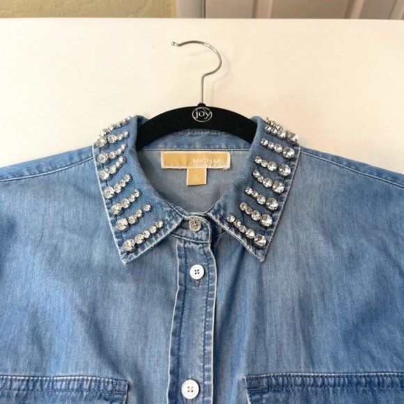 COPY - Michael Kors Denim Button down with Bling Color Size L - Picture 2 of 8
